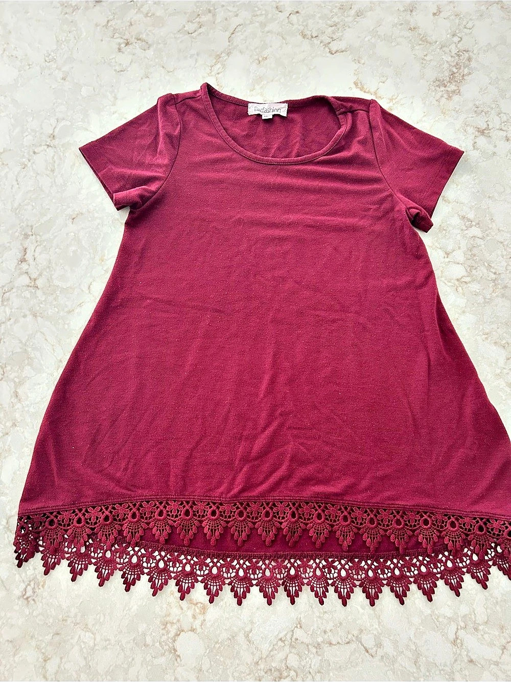 Girls Burgundy Lace Hem Tunic Size 10